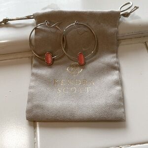 Kendra Scott hoop earrings, silver with light coral stone